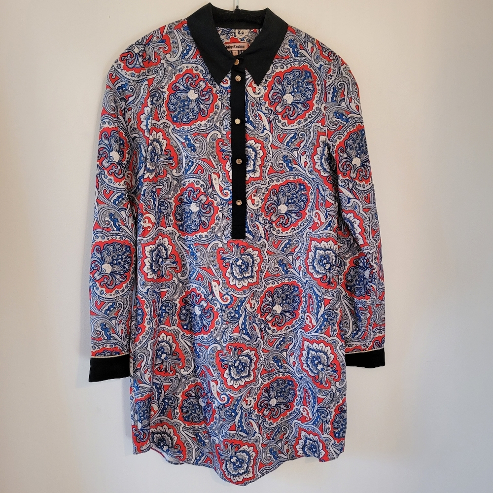 Juicy Couture 100% silk blouse long sleeve paisley dress - size Small